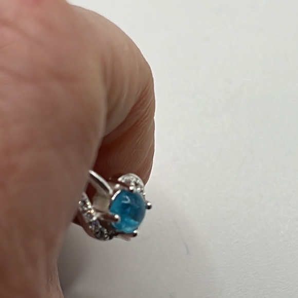 NEON BLUE APATITE, CZ, AND STERLING SILVER RING SIZE 9 - Picture 10 of 12